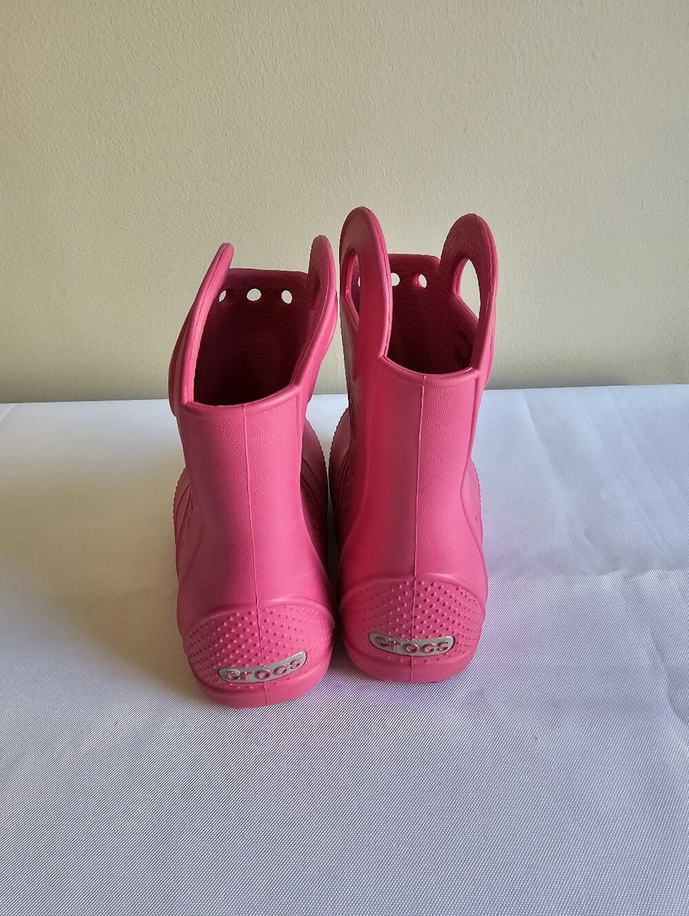 CROCS Kids' Hot Pink Waterproof Rain Boots with Pull Handles